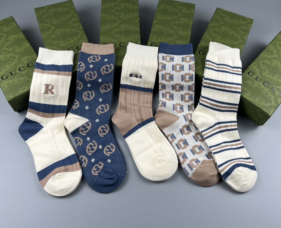 Set of 5 Pairs of Cotton Anti-bacterial Crew Socks WZ-924000171