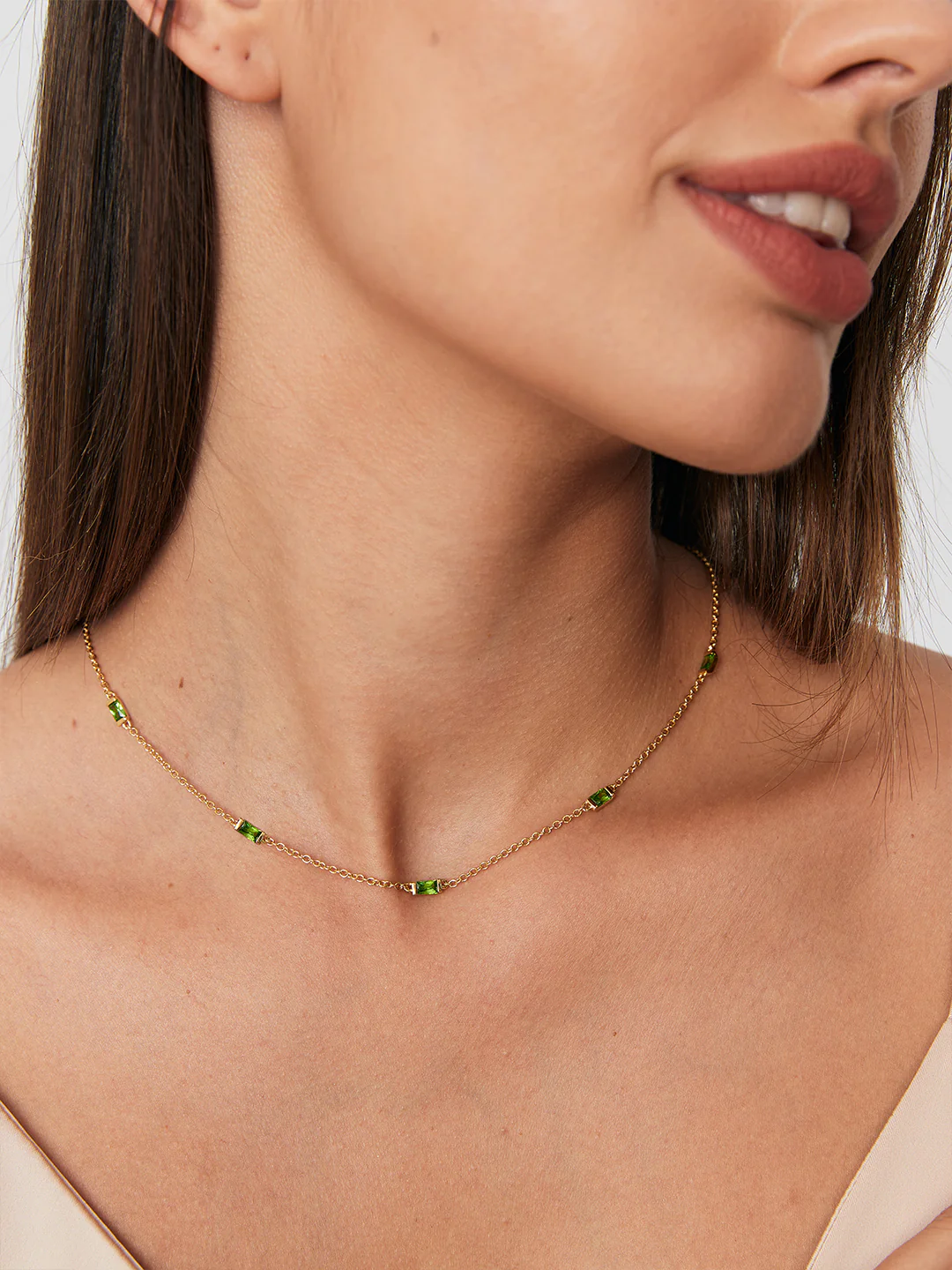 Green Baguette Crystal Station Necklace