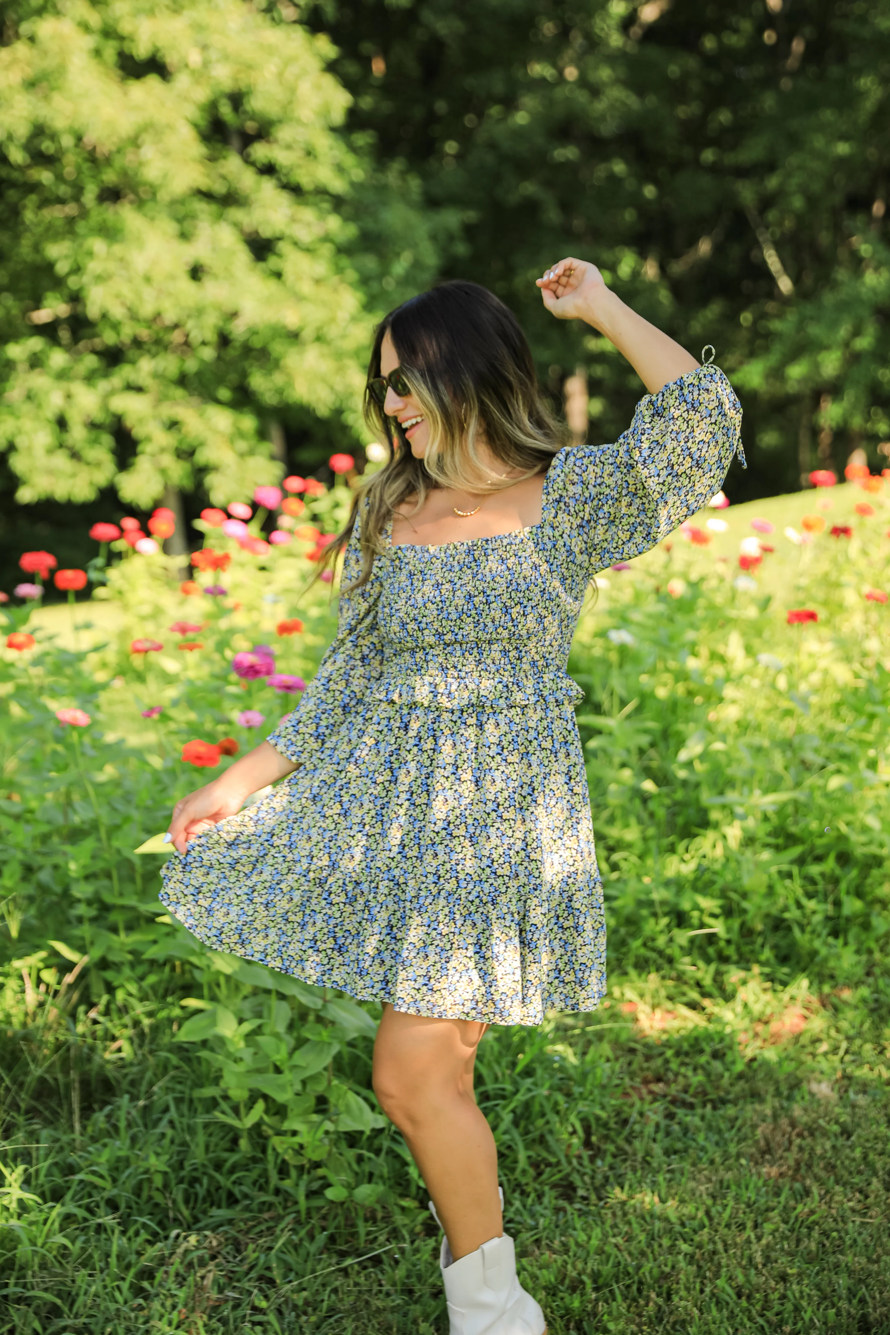FINAL SALE - Feel The Breeze Navy Floral Smocked Mini Dress