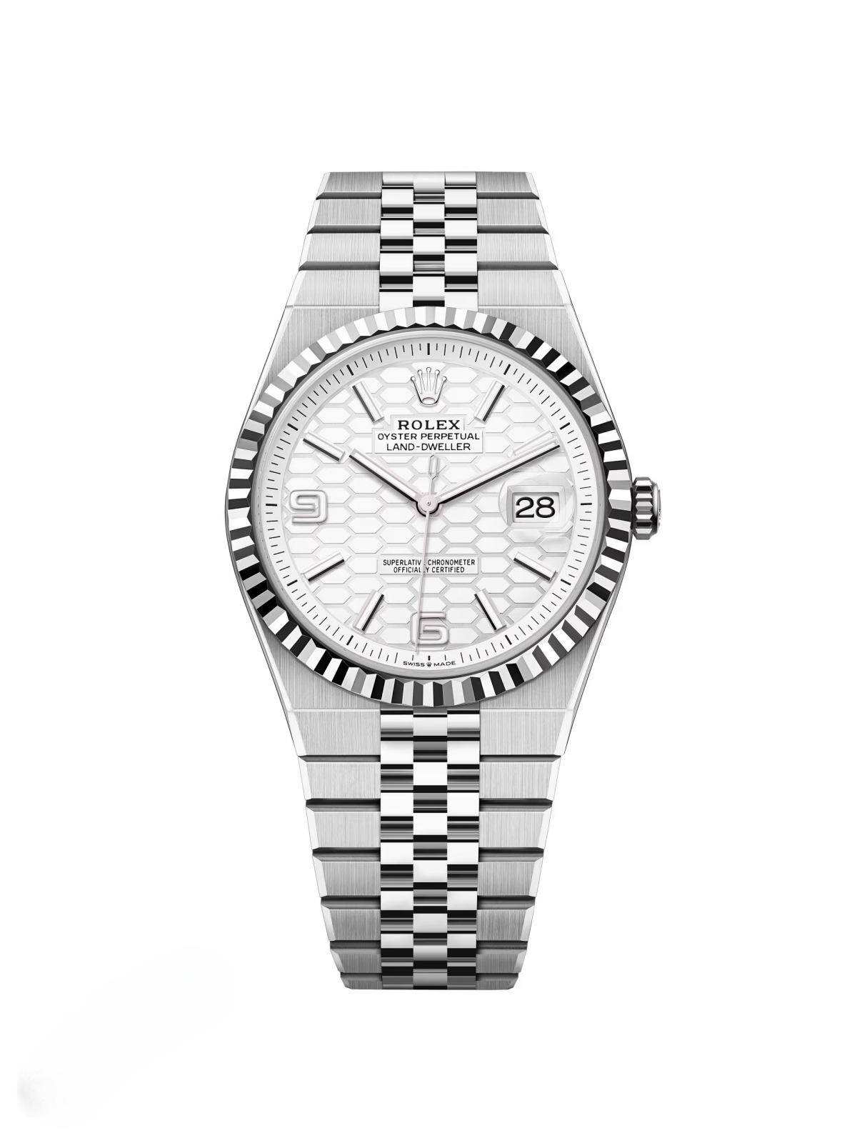 Rolex Land-Dweller 127334-0001 White Honeycomb Dial White Rolesor Jubilee Bracelet 40mm