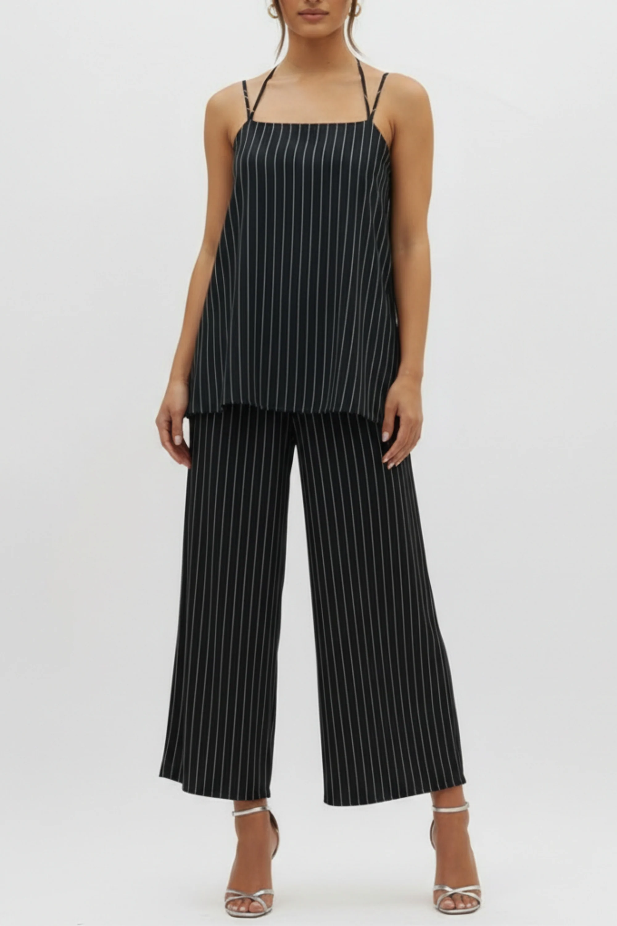 Black Pinstriped Strappy Co-ord Set