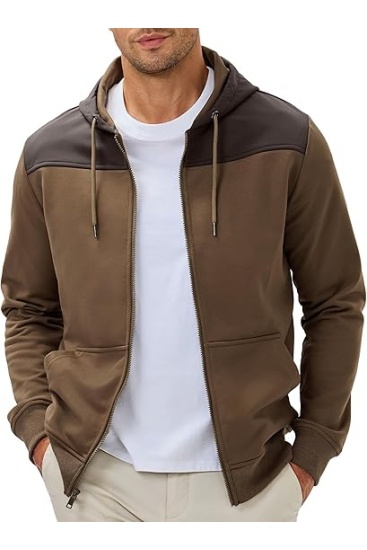 Men Hoodie Zip Up Casual Drawstring