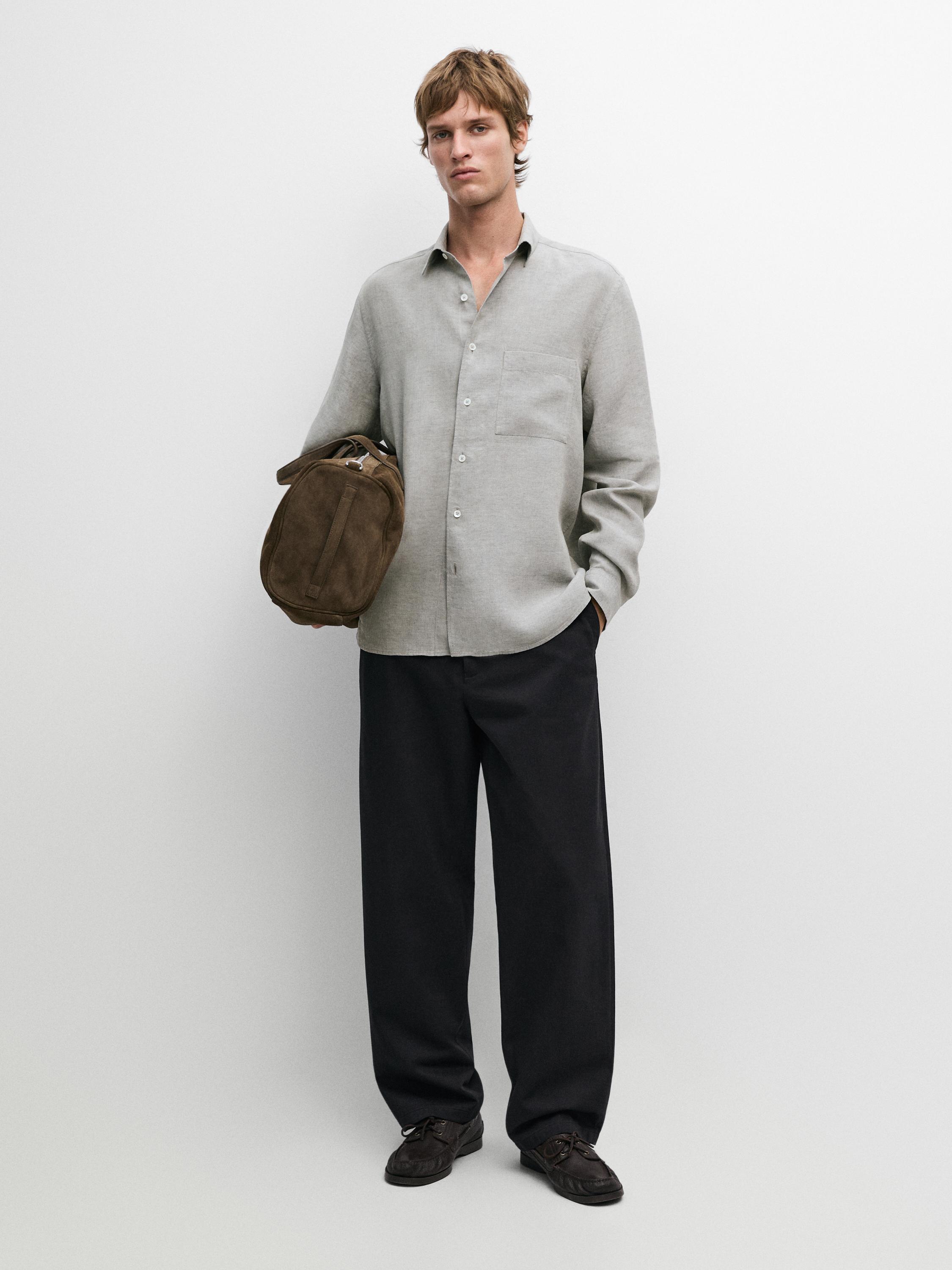 Camisa detalle bolsillo 100% lino
