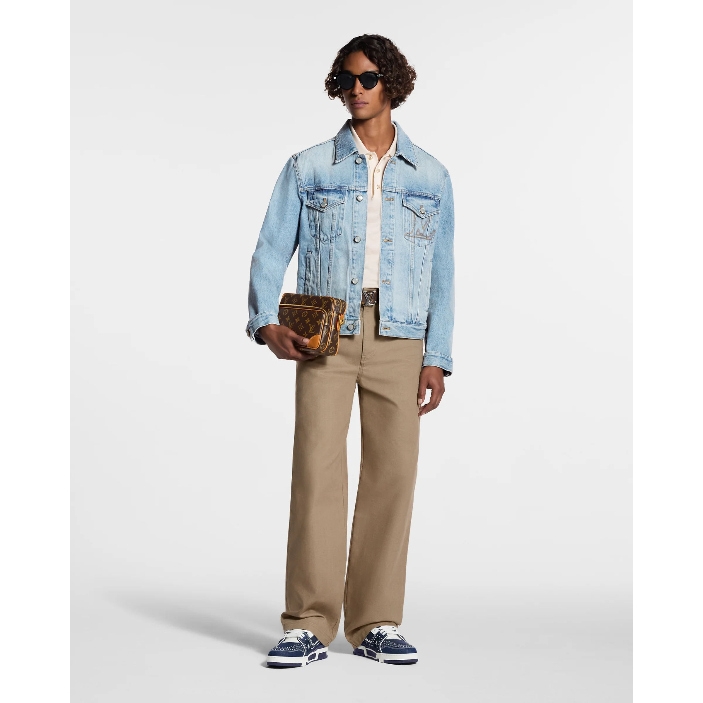 L.V  Trainer Indigo Blue Denim Sneakers with Swarovski™ Pearls