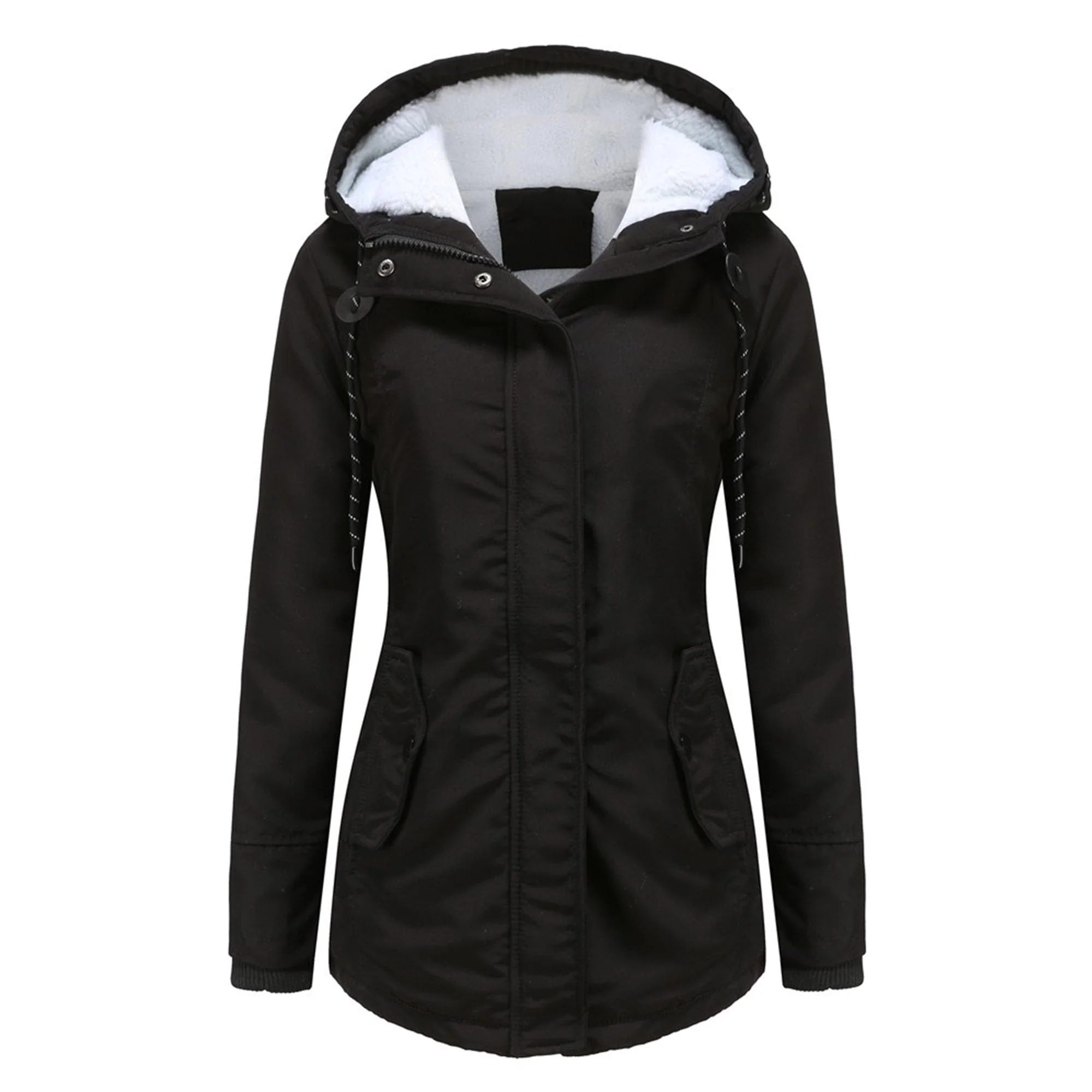 DGHM-JLMY 1/2 Pack Women's Windproof Waterproof Cotton Coats Fashion Warm Hooded Outerwear Solid Thick Fleece Jacket
