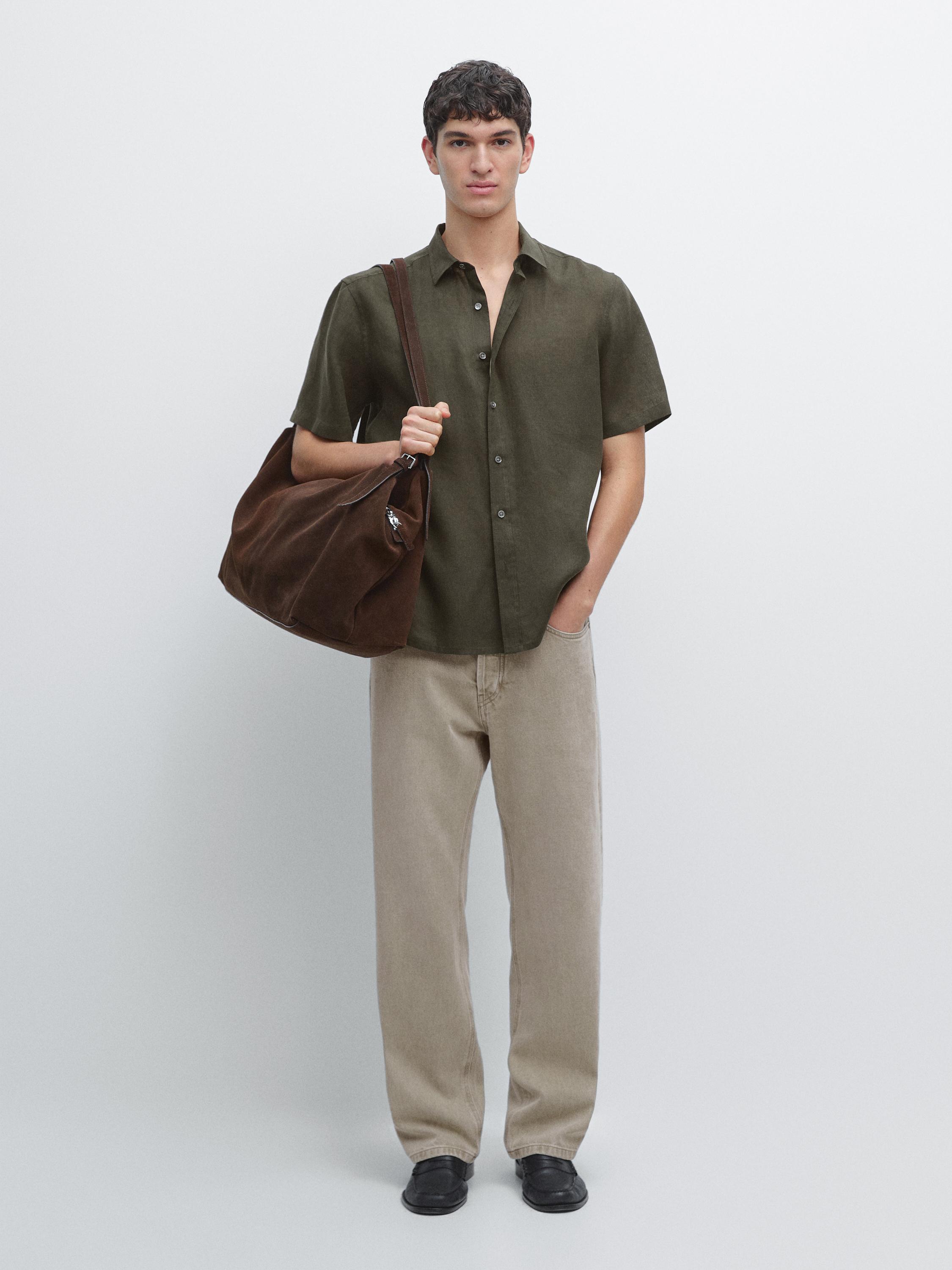 Camisa regular fit manga corta lino