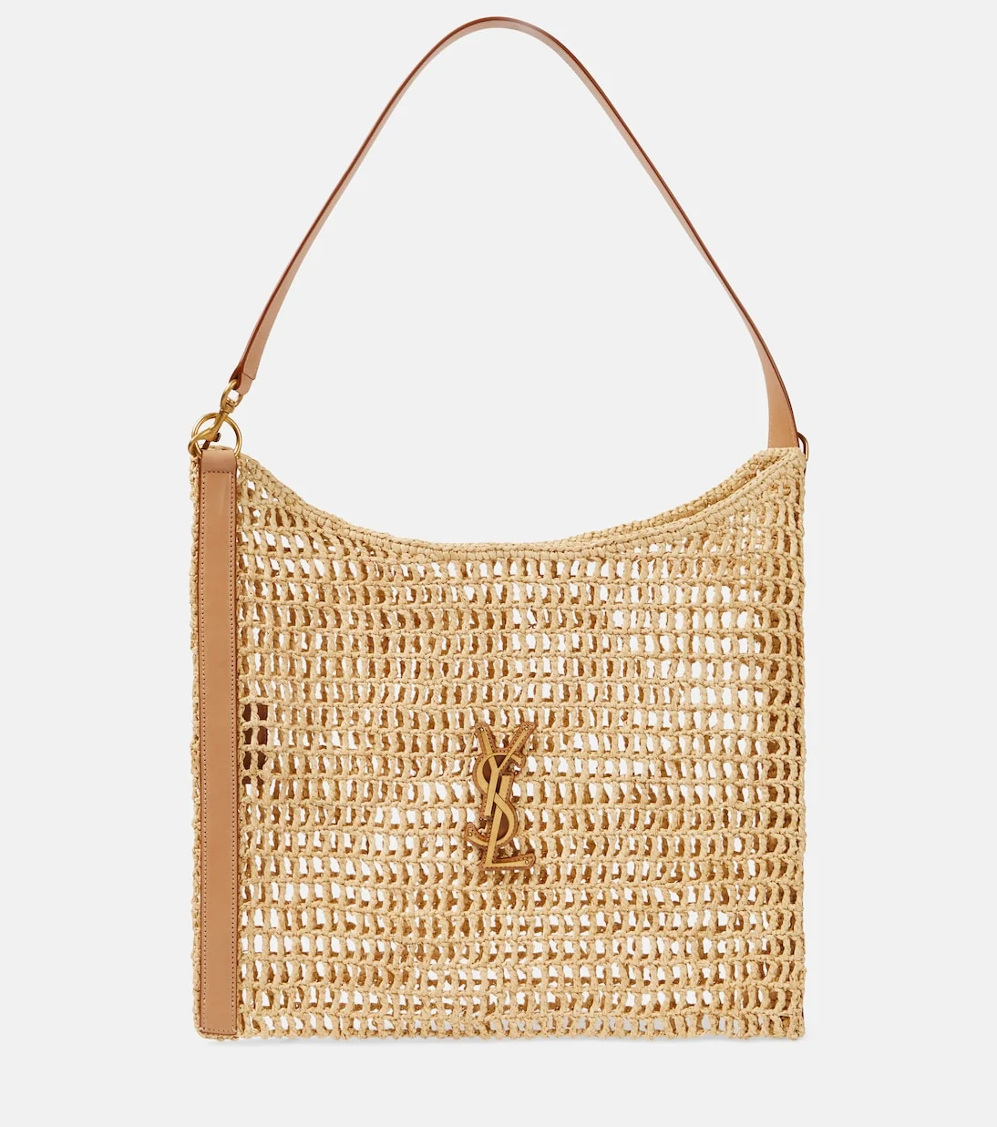 【Saint Laurent】Paris Cassandra Raffia x Leather Shoulder Bag Beige