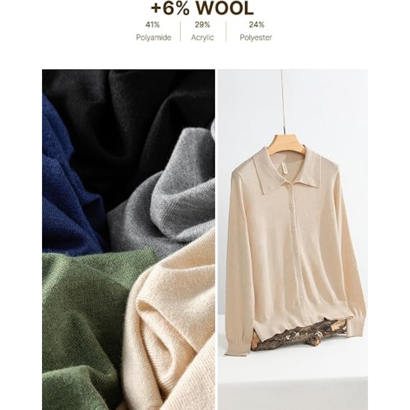 Women Lightweight Collared Button‑Down Knit Cardigan Long Sleeve Lapel Collar Casual Knit Outerwear Fall Fashion Outfits