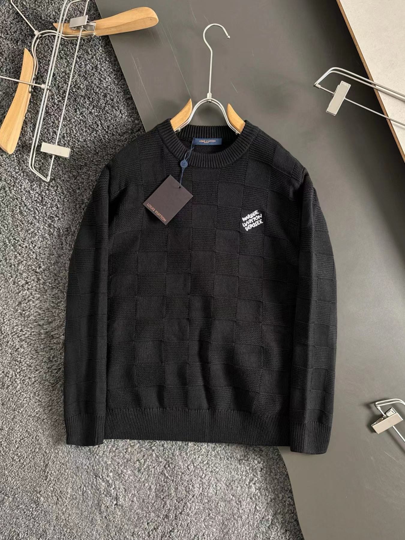 LV Beaded Checkerboard Crew Neck Sweater