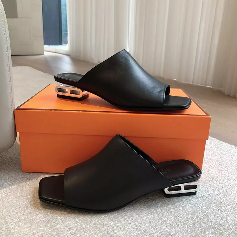 Fashion High Quality Real Leather Slippers with 2.5cm heels LX-872308