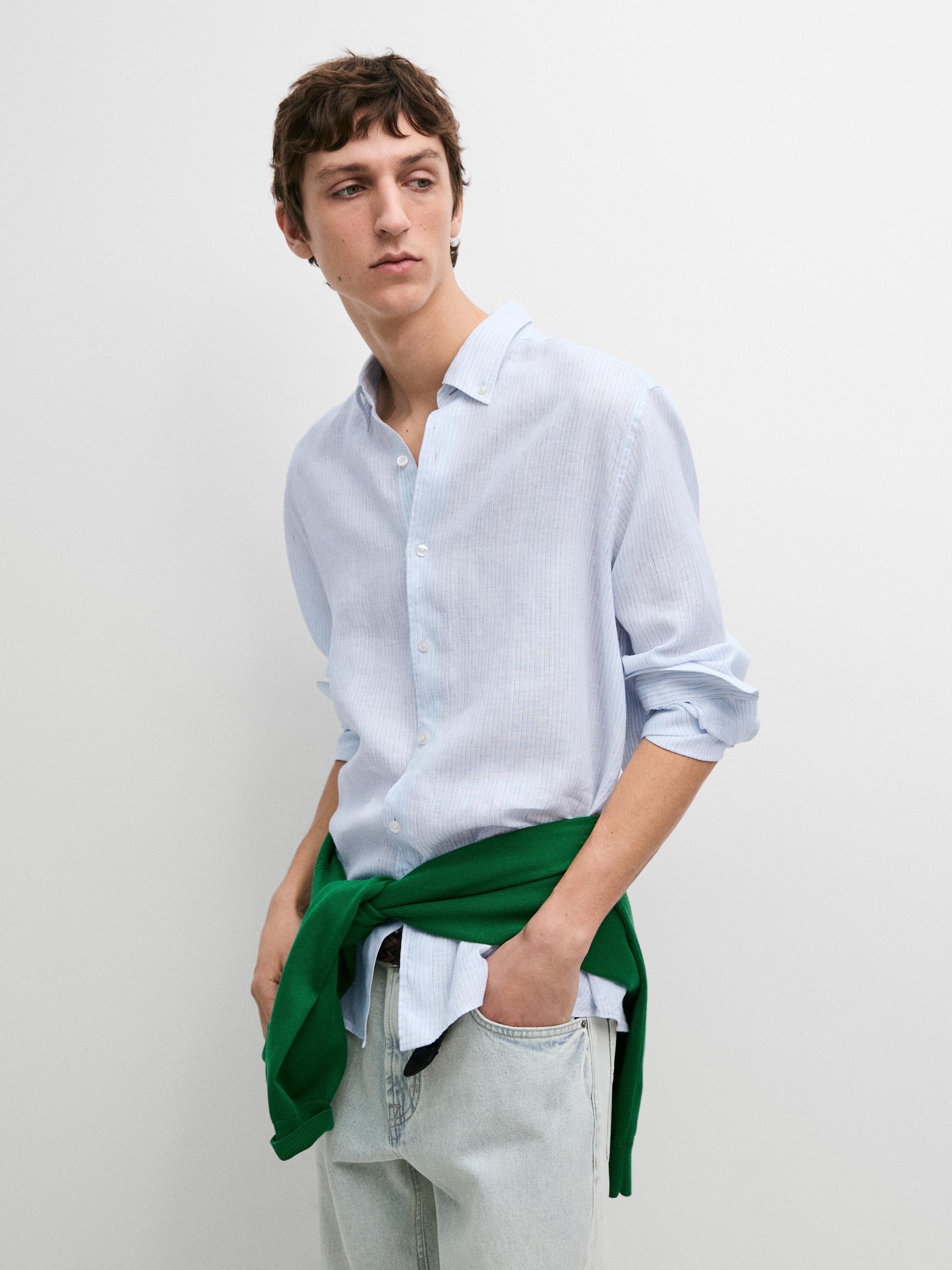 Camisa regular fit rayas 100% lino