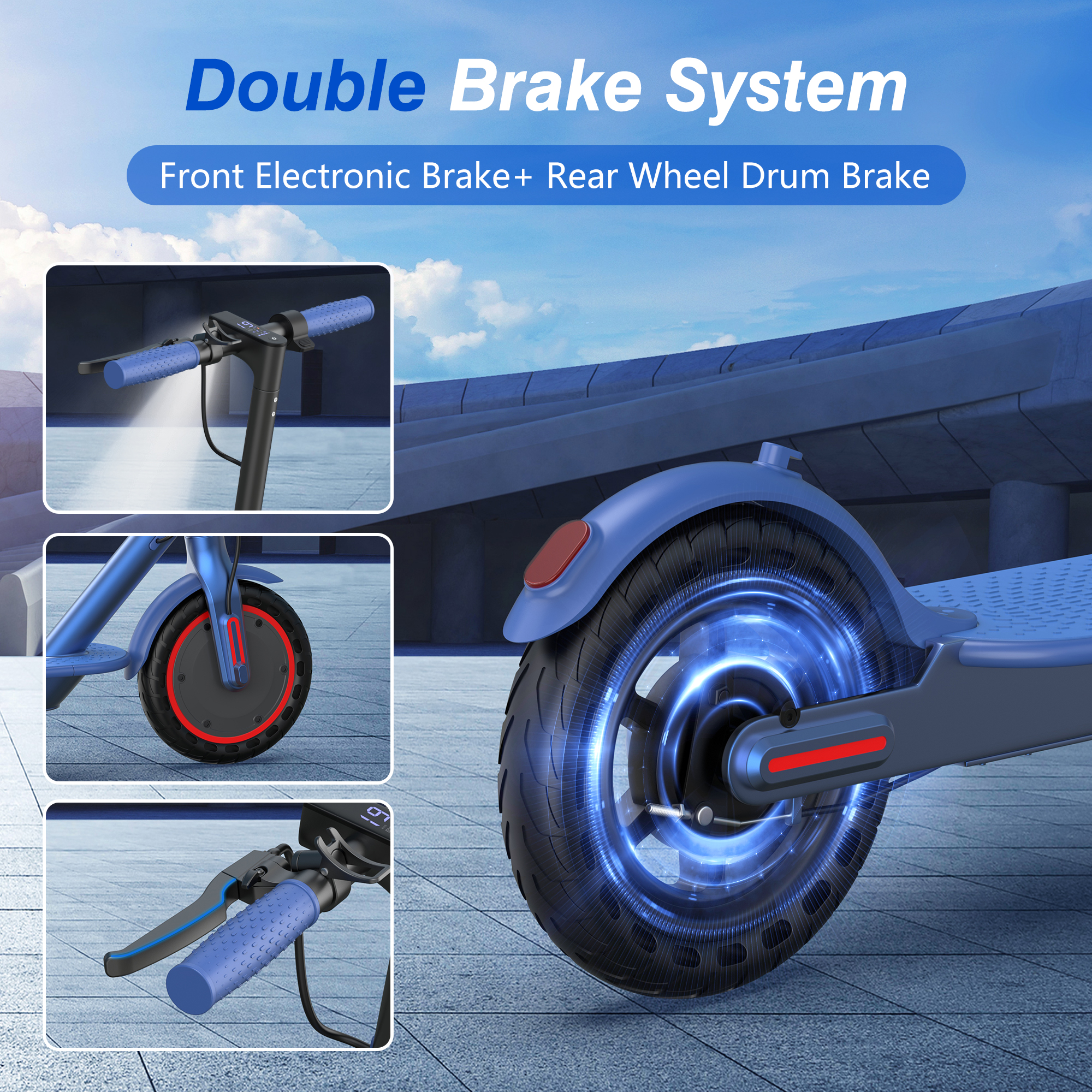 AOVOPRO ES80 Electric Scooter 350W Dual Brake App LCD Display Waterproof Foldable Blue-US