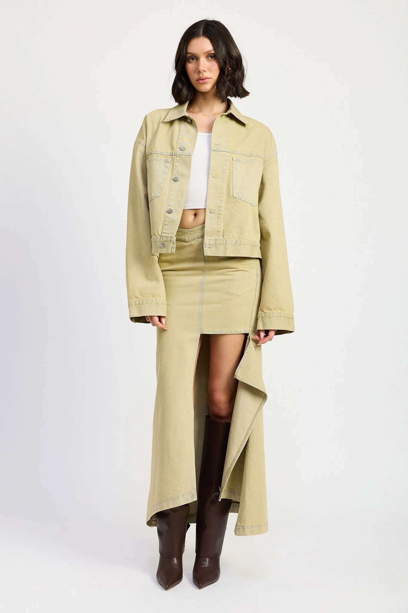 Denim Asymmetrical Maxi Skirt