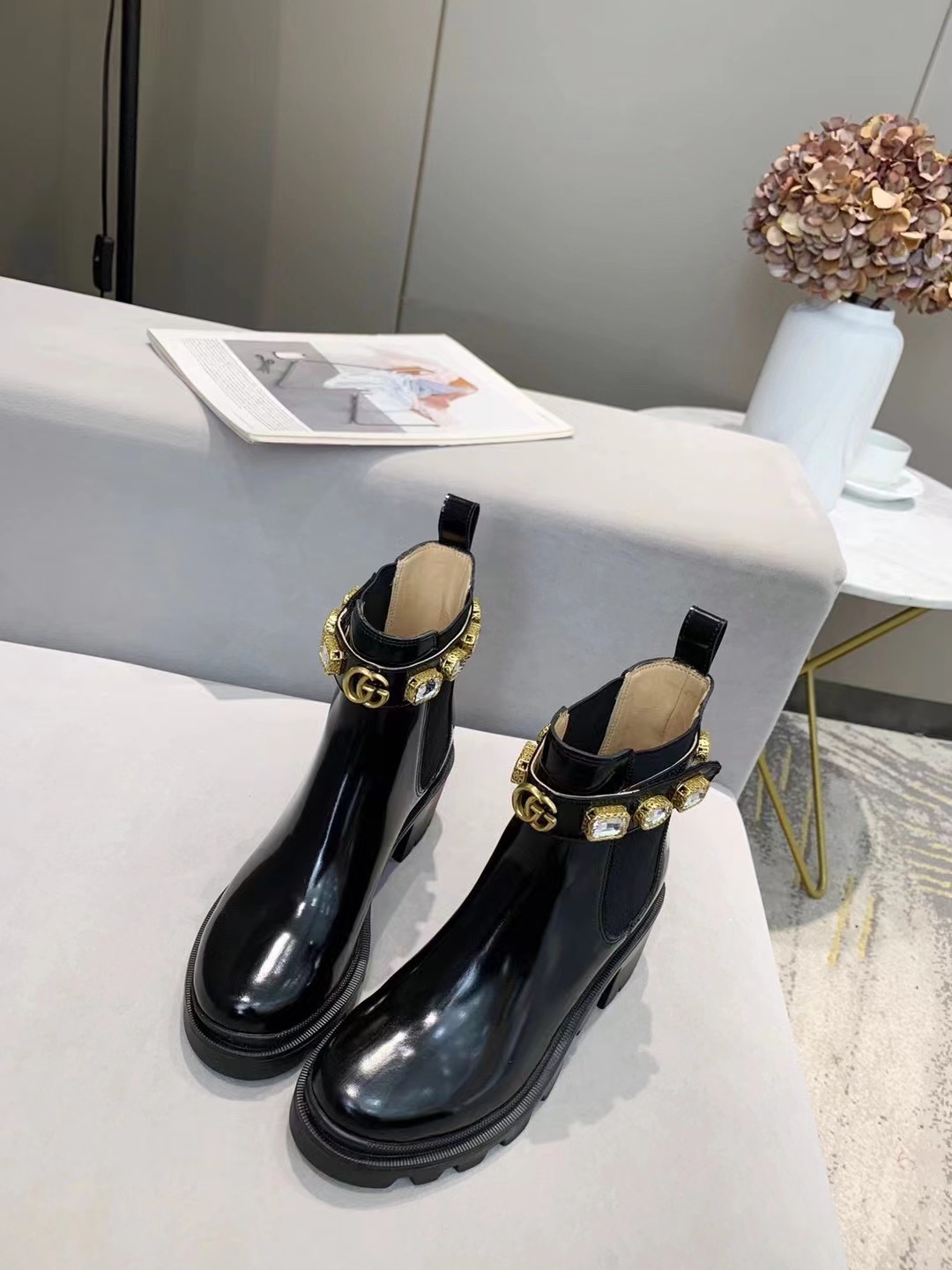 Classic Gemstones High Heels Leather Boot LX-872144