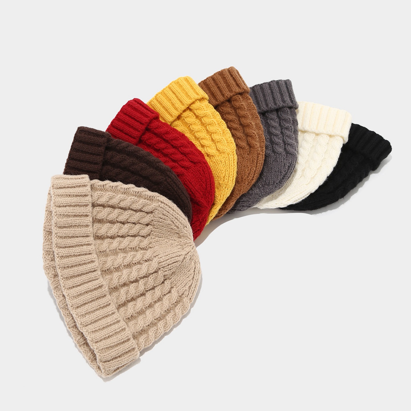 Men's Beige Cable Knit Keep Warm Winter Beanie Hat