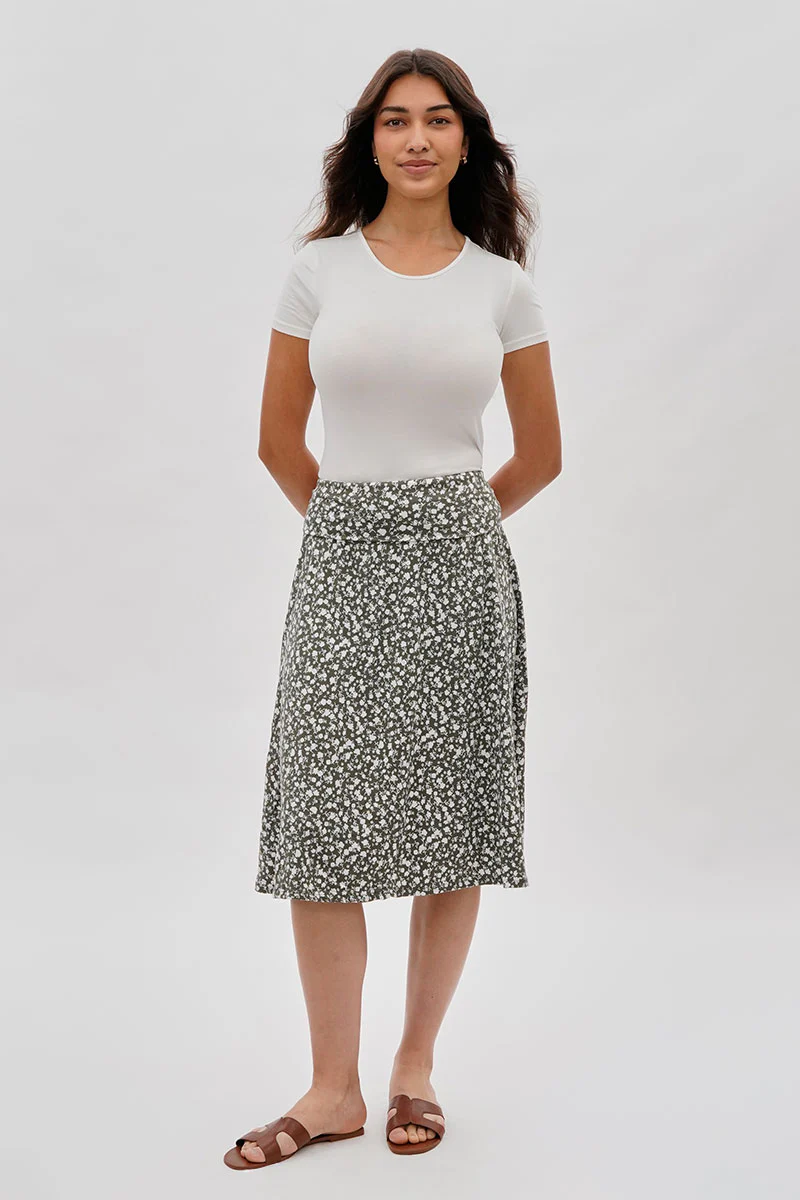 Floral Fold Over Skirt - Olive