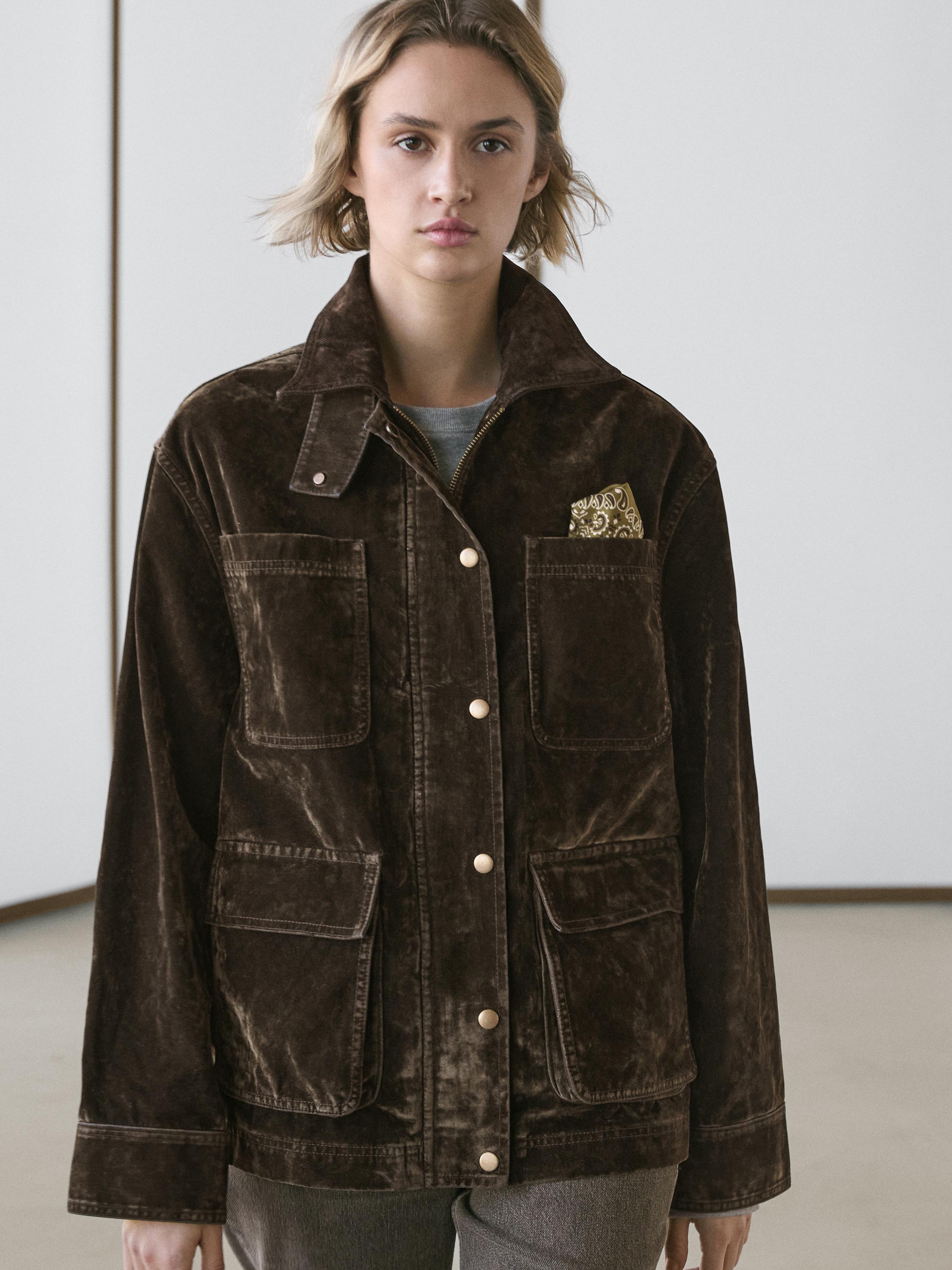 Chaqueta denim flock detalle cuello