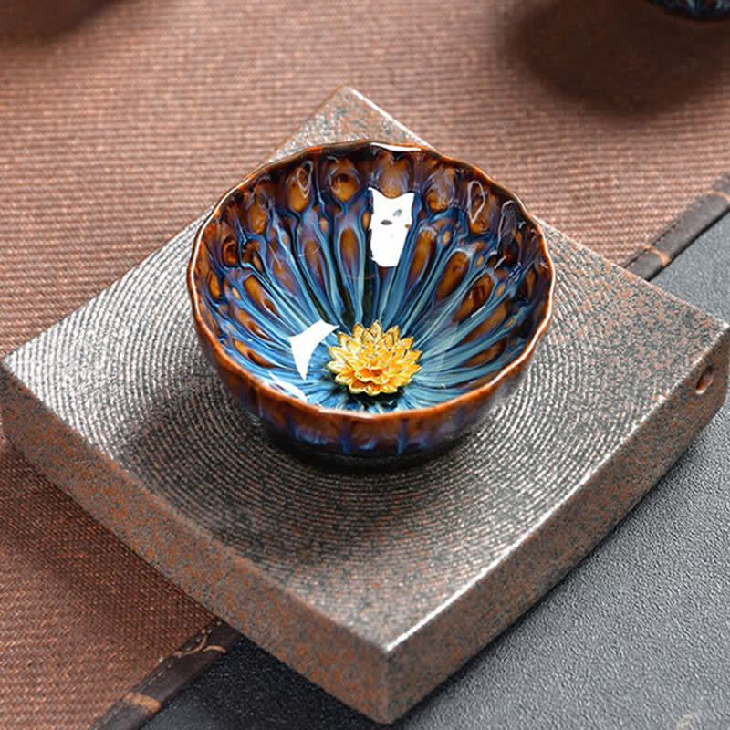 Lotus Peacock Dragon Phoenix Koi Fish Ceramic Teacup Inlaid Tea Cups 120ml