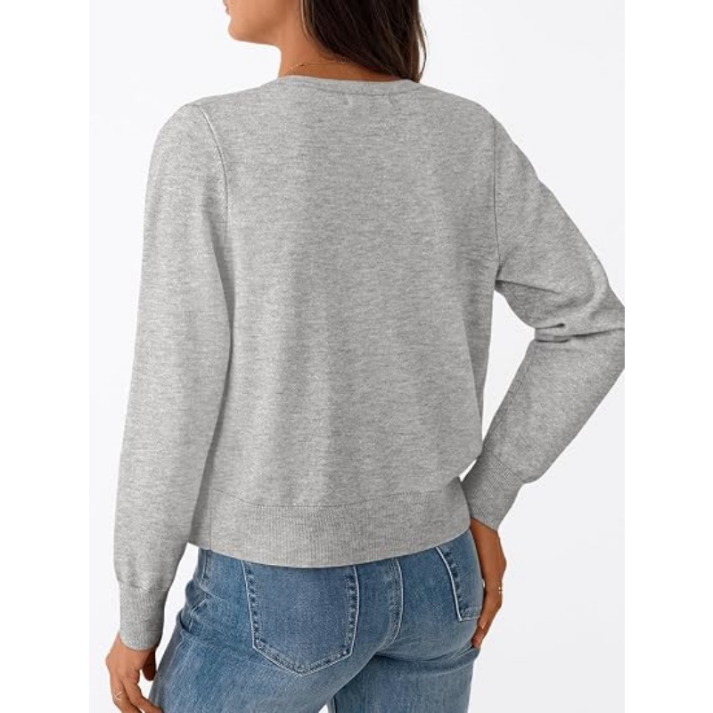 Women's Lightweight Crew Neck Knit Cardigan Long Sleeve Button Down Cropped Knit Outerwear