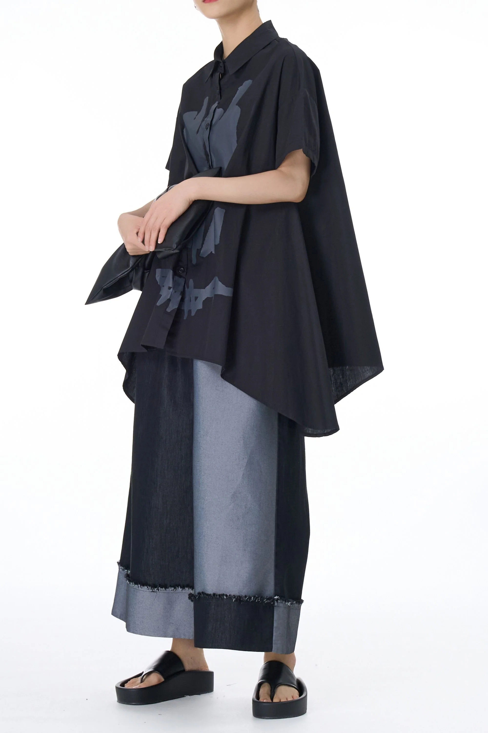 Asymmetrical Grey Black Printed Coord Set