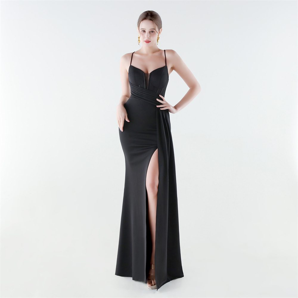 Banquet creased split pinched waist evening dress