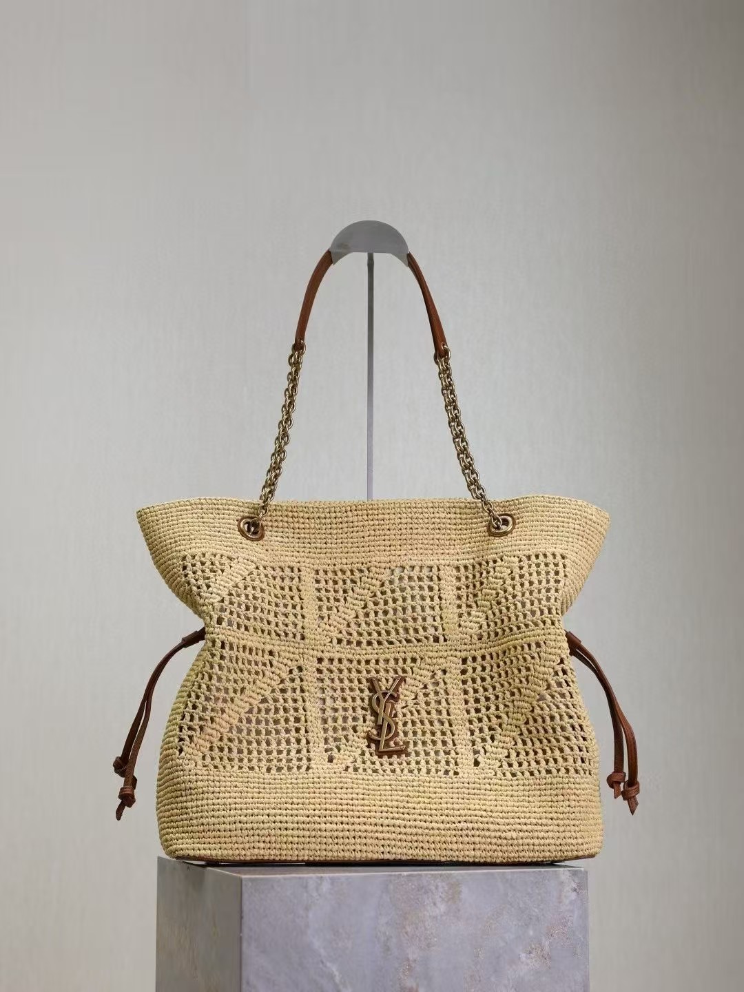 【SUPER CLONE】12A YSL JAMIE SHOPPER TOTE BAG BEIGE woven raffia