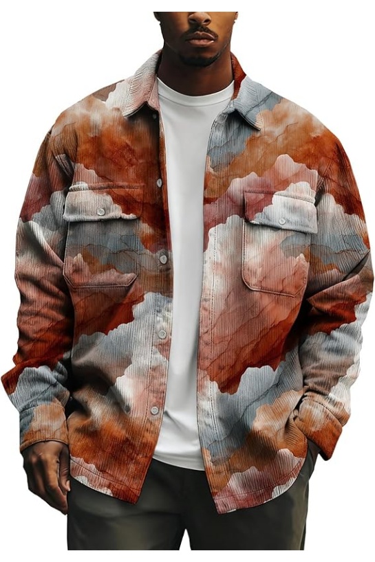 Mens Fall Corduroy Shirt Retro Long