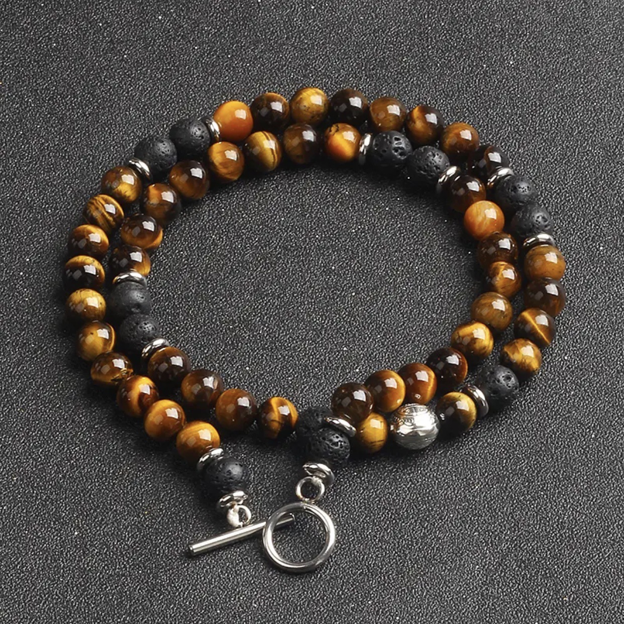 Men's Retro Brown Beaded Necklace