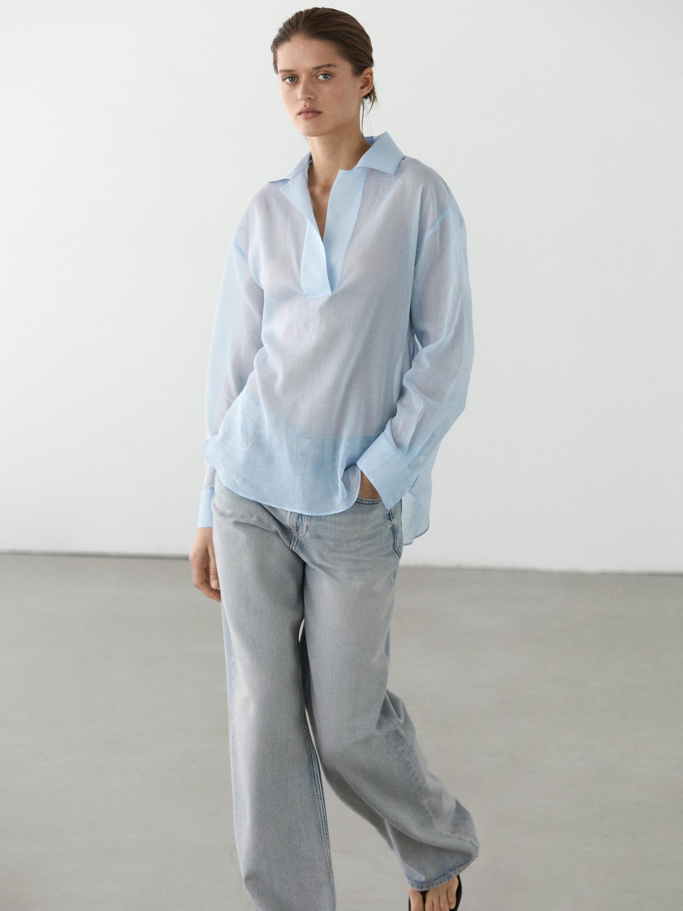 Camisa fluida detalle cuello 100% algodón
