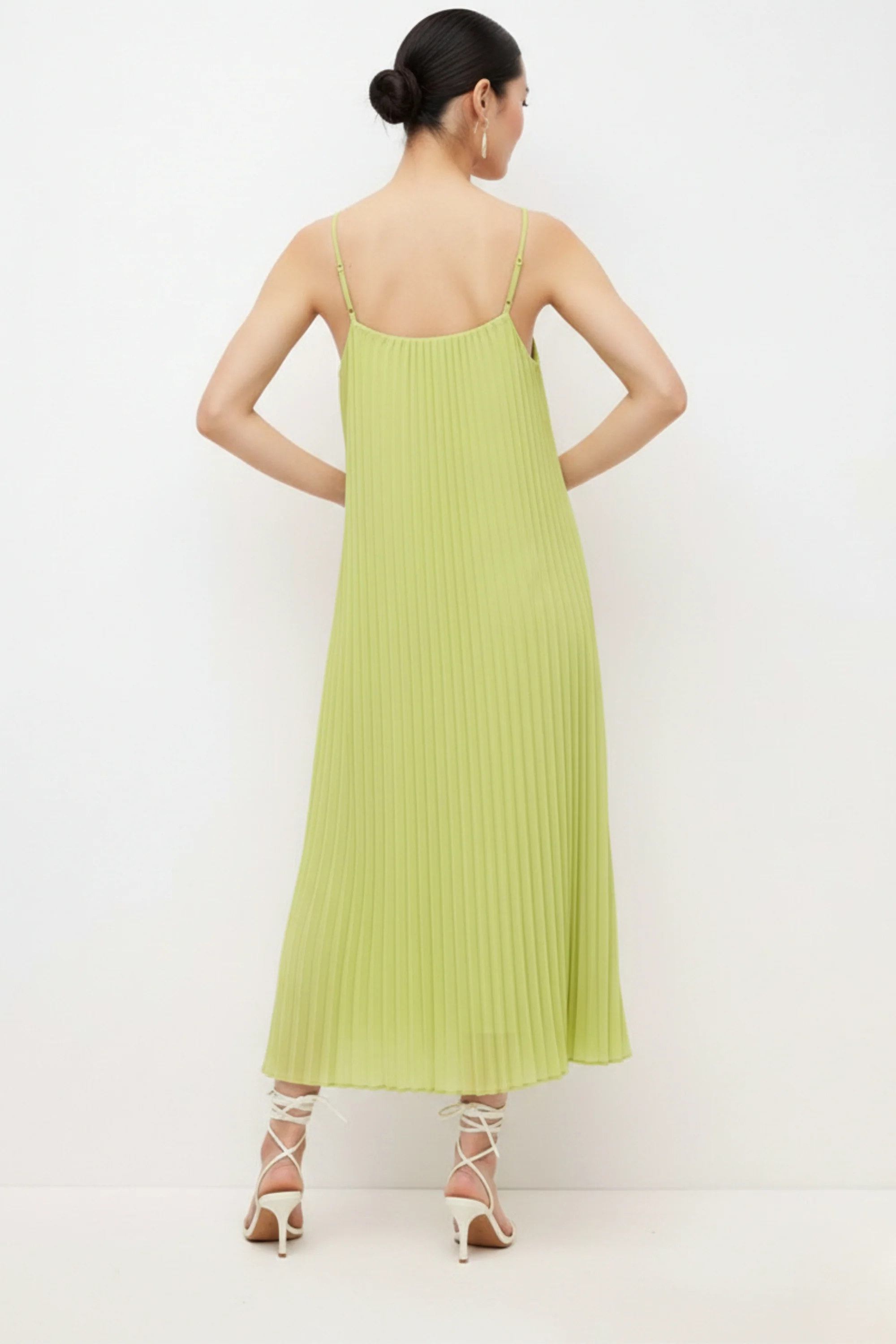 Parrot Green Pleated Dress