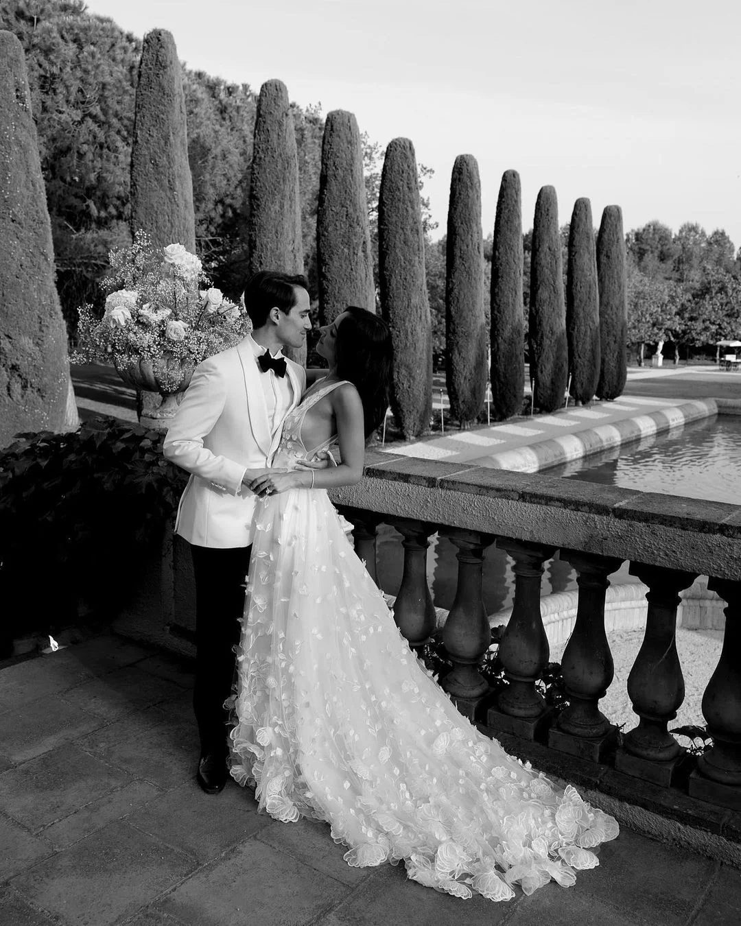 Fairy A Line V Neck Tulle Long Wedding Dress with 3D Appliques
