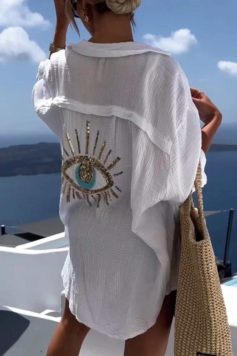 Women Summer casual eye Top sequin beaded shirt