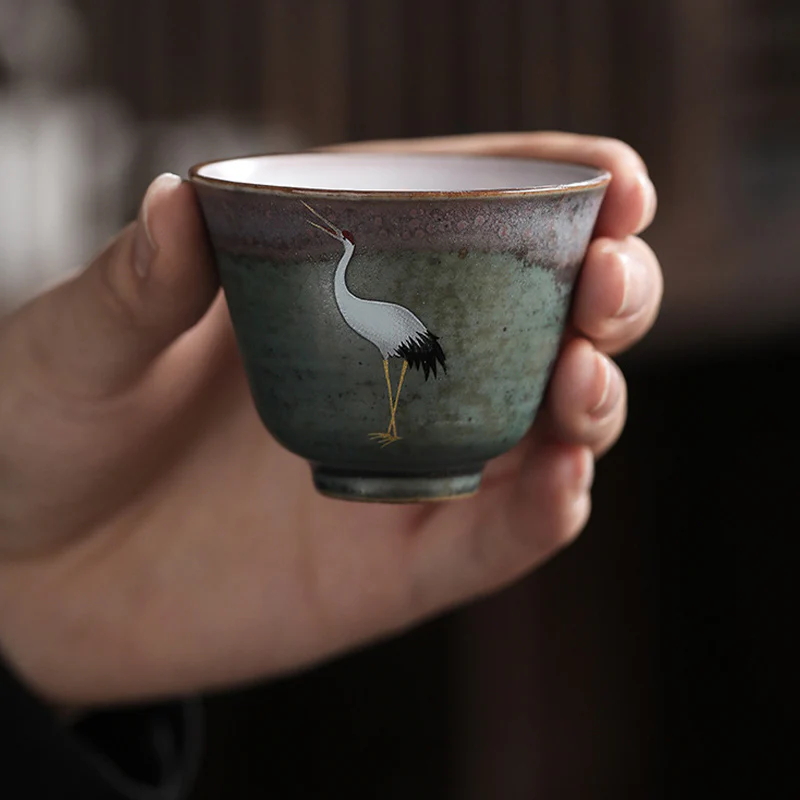 Auspicious Crane Ceramic Teacup Kung Fu Tea Cup Bowl