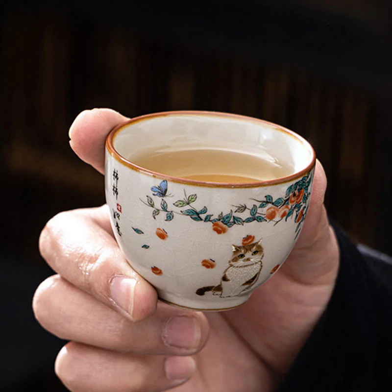 Cute Cat Butterfly Teacup Kung Fu Tea Cup