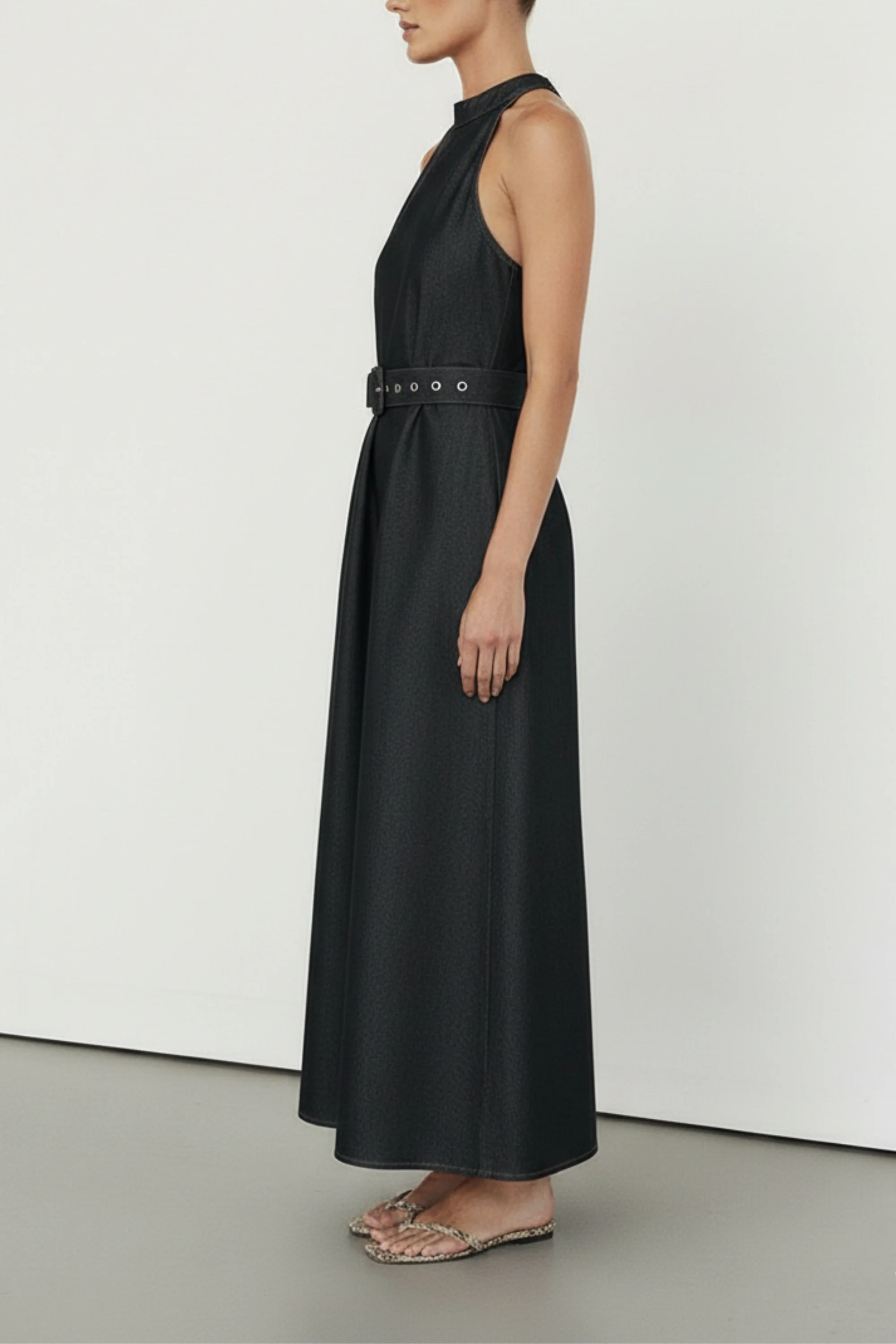 Graphite Denim Belted Dress