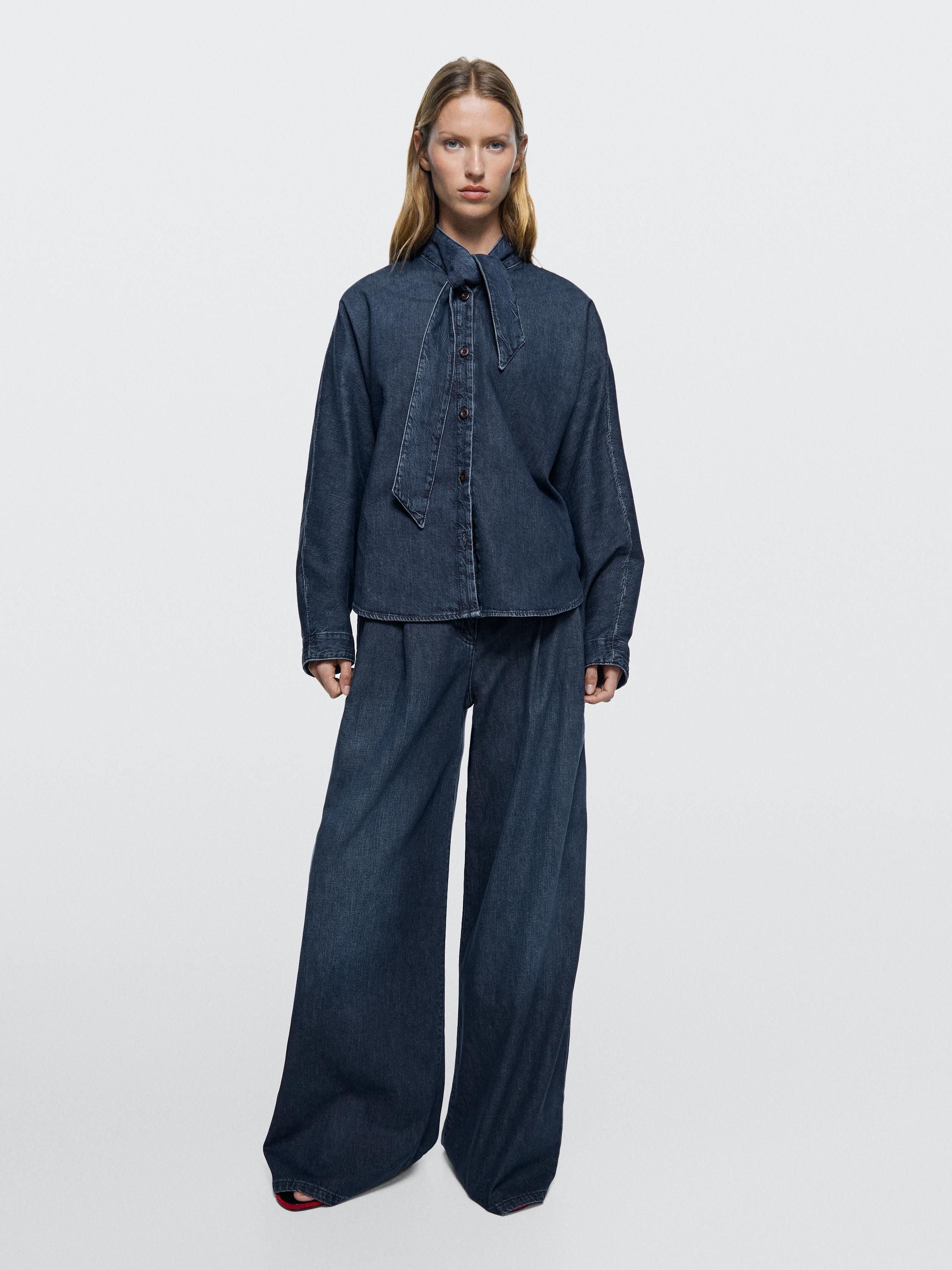 Jeans wide leg pinzas tiro alto