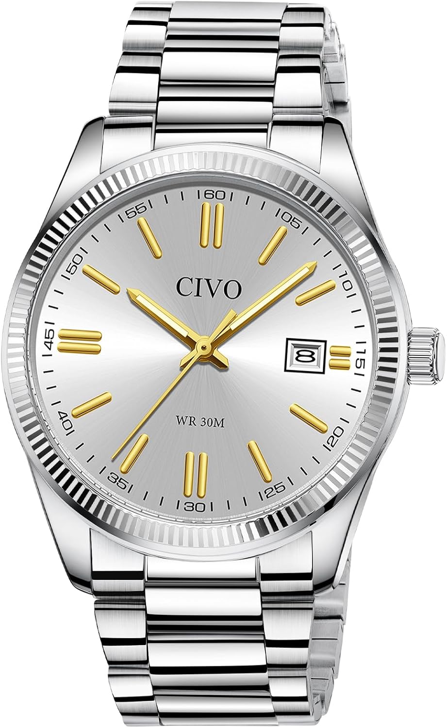 CIVO Analog Mens Watches Silver: Wrist Watches with Date Easy to Read | Dress Stainless Steel Watch for Men, Gifts for Husband Father at Birthday Anniversary