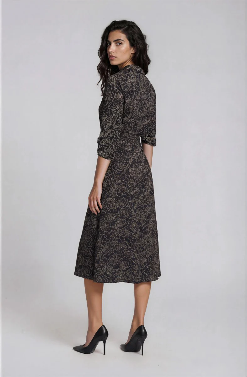 Printed Midi Dress - Black