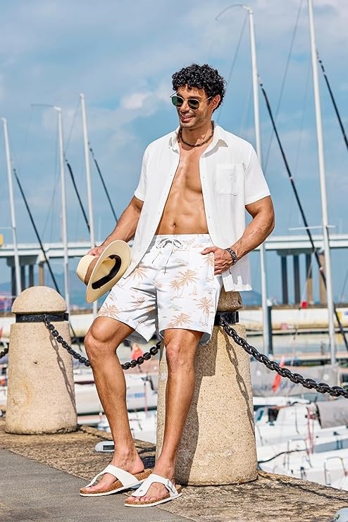 Men's Hawaiian Beach Shorts Elastic Waist