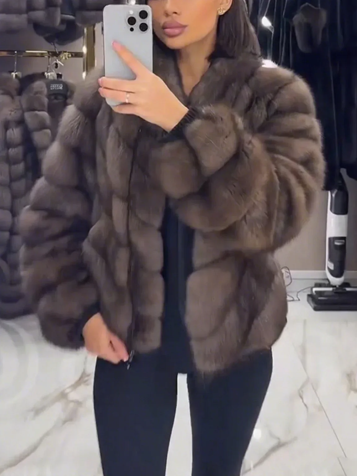 Women Plush Spliced temperament Casual Coat