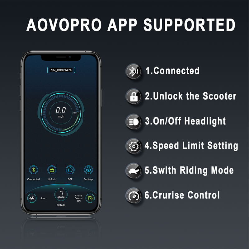 AOVOPRO ES80 Electric Scooter 350W Dual Brake App LCD Display Waterproof Foldable-US