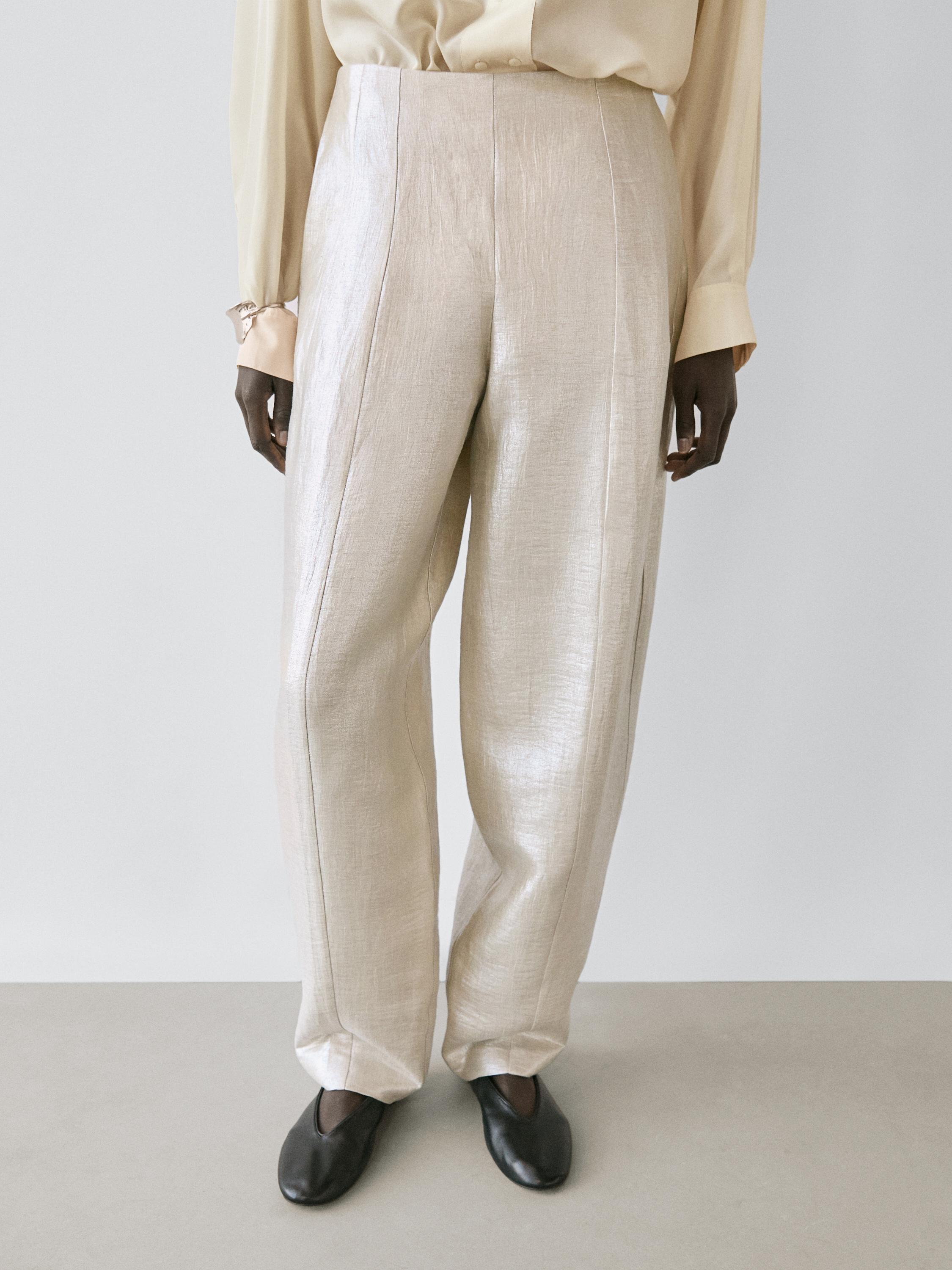 Pantalón fluido metalizado lino
