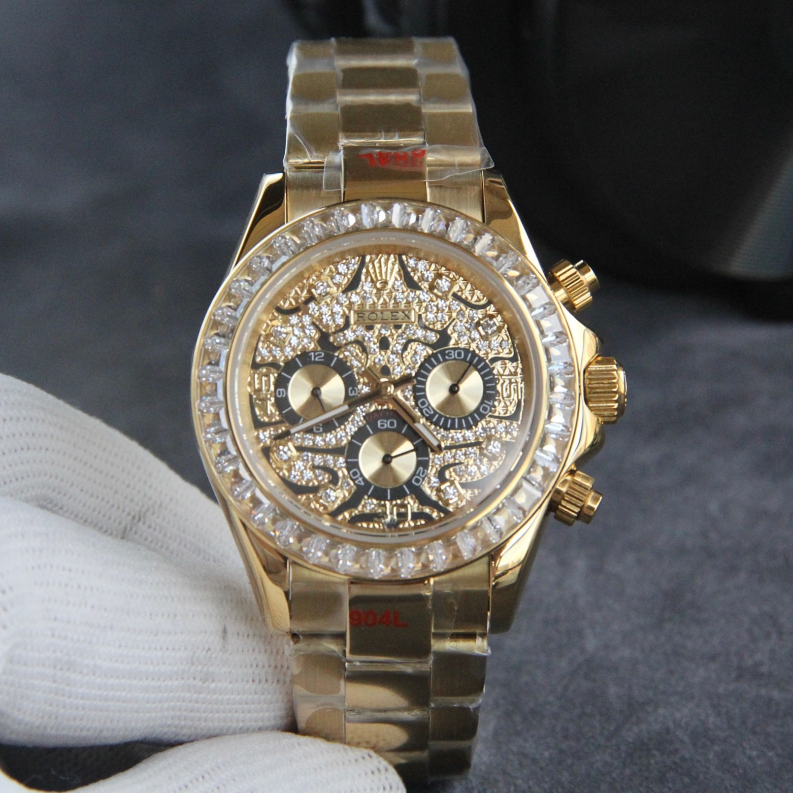 Rolxx Daytona Eye of the Tiger Gold Dial Steel Watch Band Size:40mm