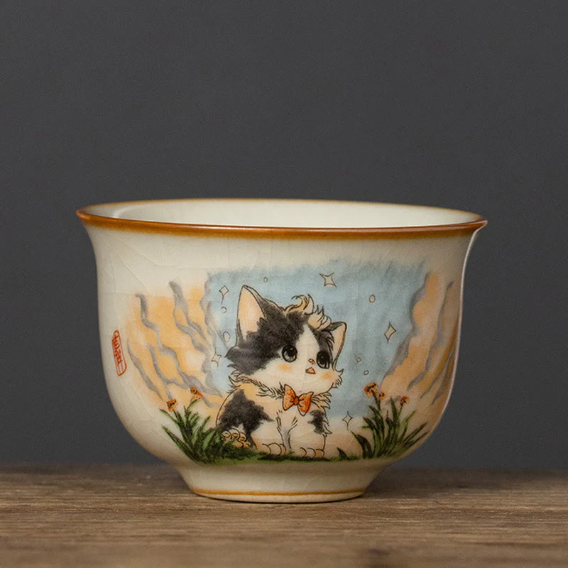 Cute Bow Tie Cat Teacup Kung Fu Tea Cup