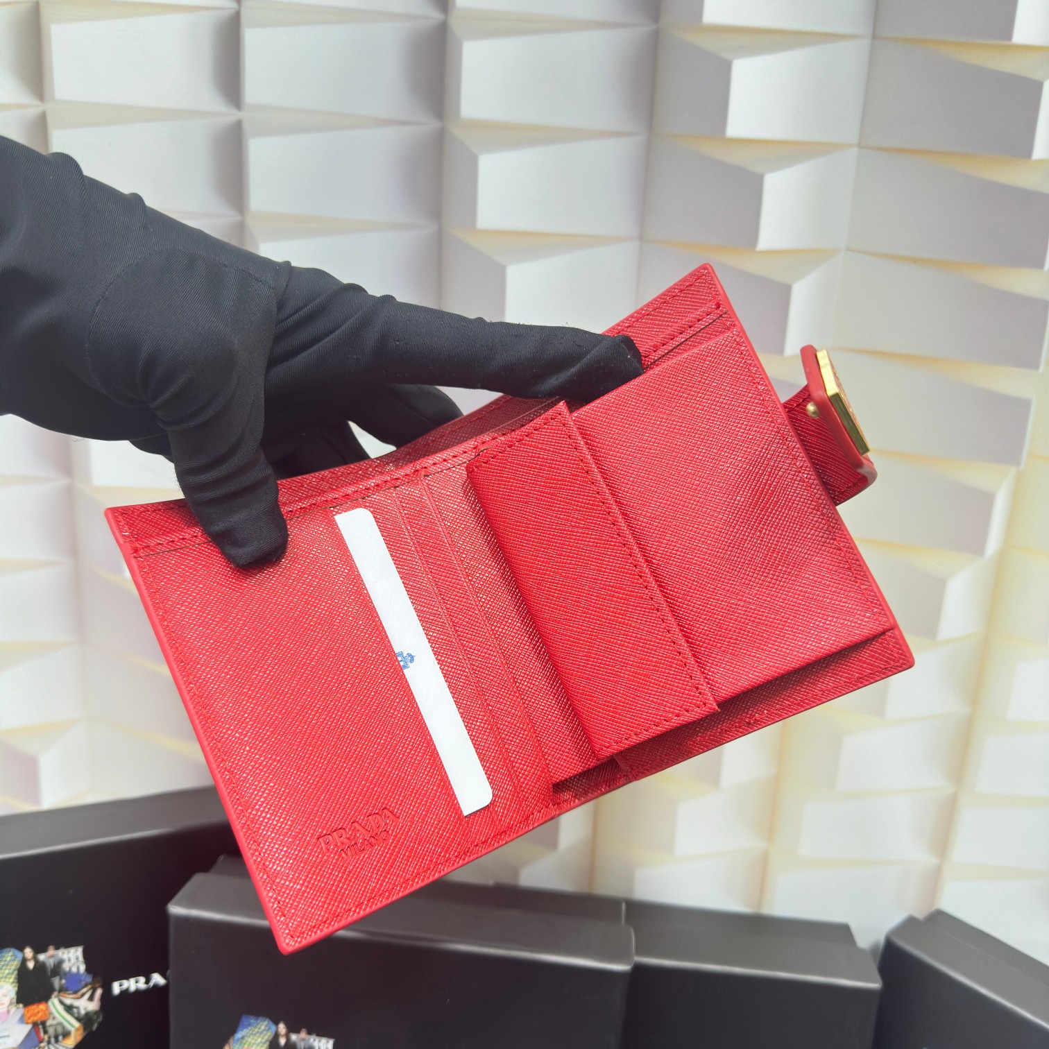Fashion 3.9″x3.5″x0.8″ Red Leather Wallet QB-927086