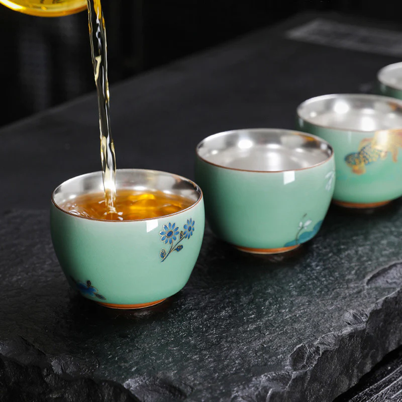 Butterfly Goldfish Lotus Koi Fish Ceramic Teacup Kung Fu Tea Cup 120ml