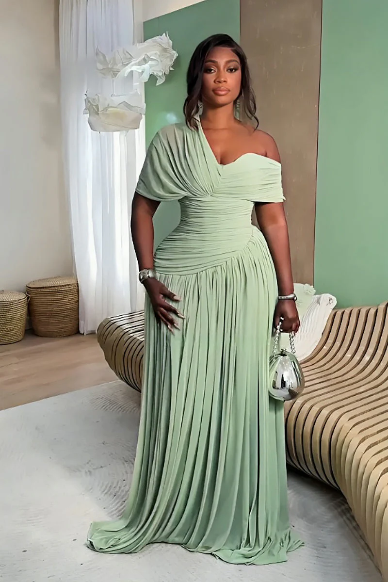 Mint Green Pleated Maxi Dress