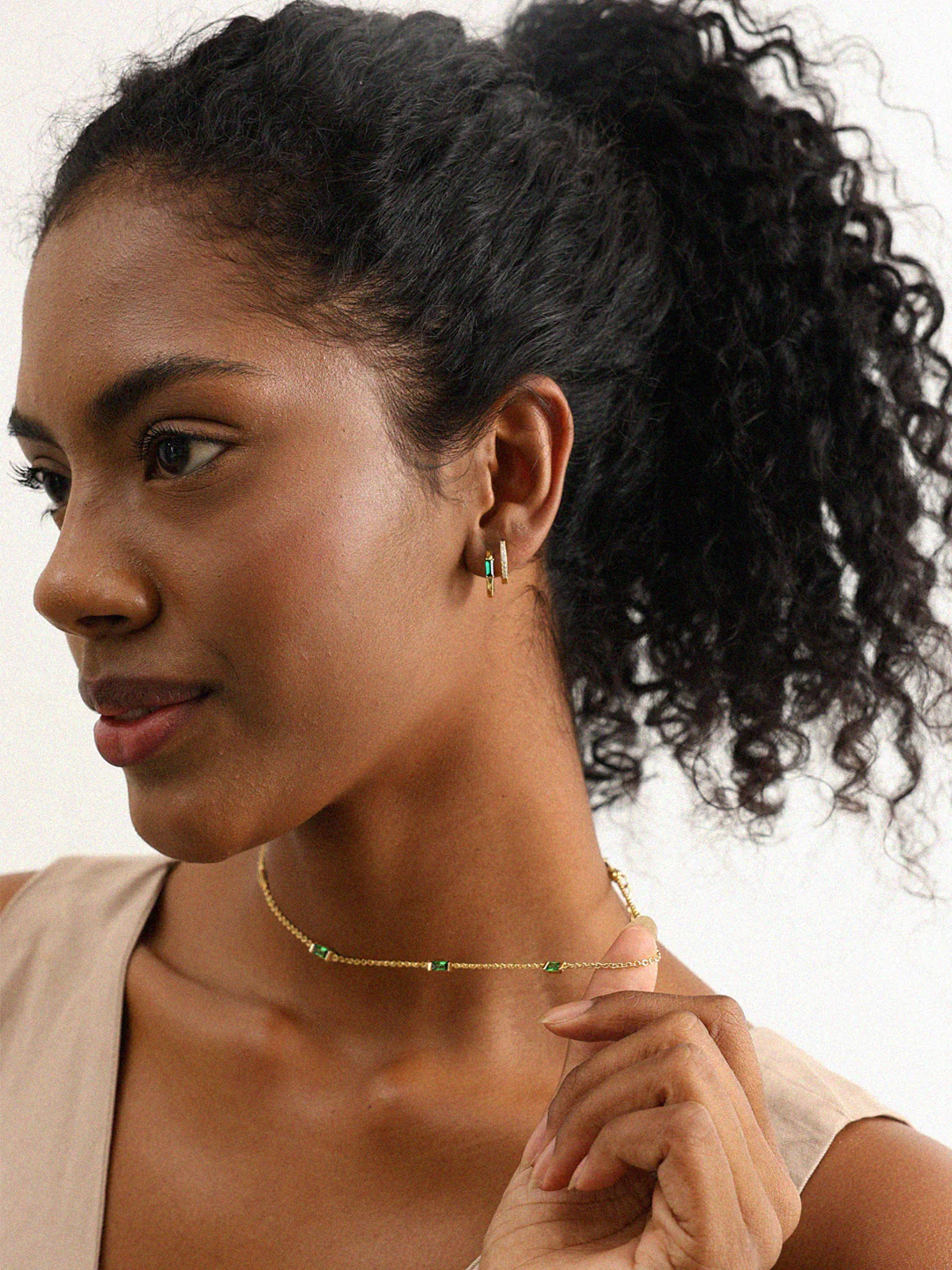 Green Baguette Crystal Station Necklace