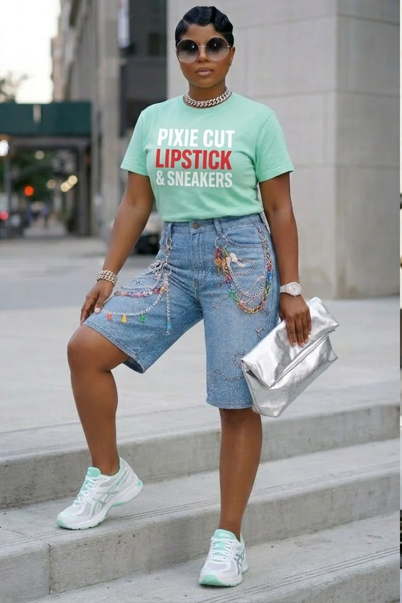 Pixie Cut, Lipsitck, & Sneakers Tshirt-Mint