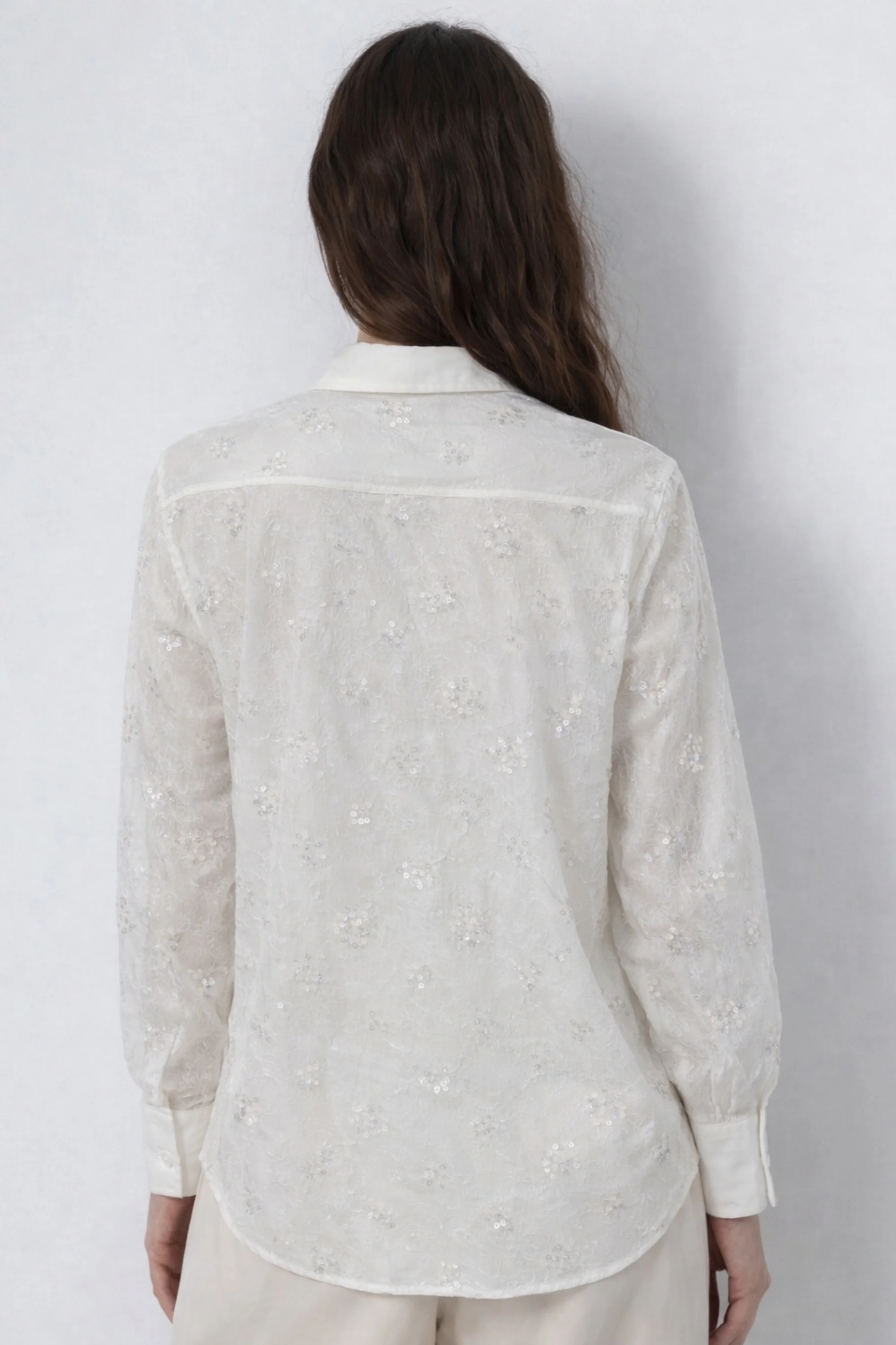 White Mesh Sequin Layered Shirt